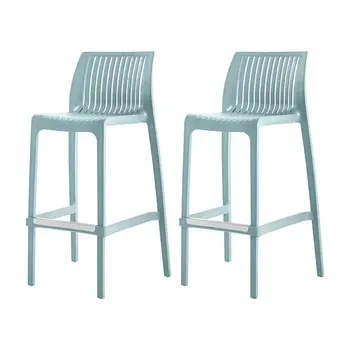 Set of Four 30" Baby Blue Heavy Duty Plastic Low Back Outdoor Bar Height Chairs
