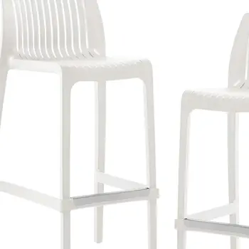 Set of Four 30" White Heavy Duty Plastic Low Back Outdoor Bar Height Chairs