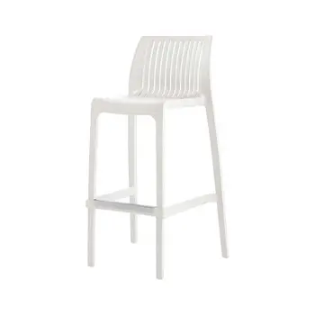 Set of Four 30" White Heavy Duty Plastic Low Back Outdoor Bar Height Chairs