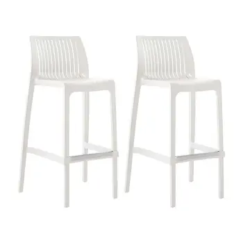 Set of Four 30" White Heavy Duty Plastic Low Back Outdoor Bar Height Chairs