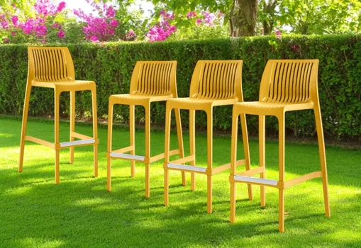 Set of Four 30" Yellow Heavy Duty Plastic Outdoor Bar Height Chairs