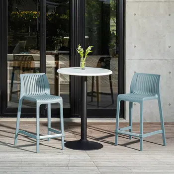 Set of Four 26" Baby Blue Heavy Duty Plastic Low Back Outdoor Counter Height Bar Chairs