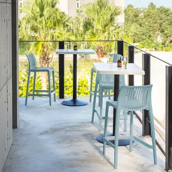 Set of Four 26" Baby Blue Heavy Duty Plastic Low Back Outdoor Counter Height Bar Chairs