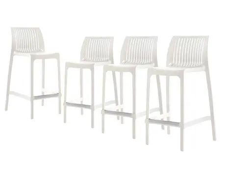Set of Four 26" White Heavy Duty Plastic Low Back Outdoor Counter Height Bar Chairs