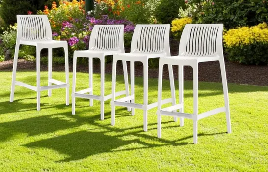 Set of Four 26" White Heavy Duty Plastic Low Back Outdoor Counter Height Bar Chairs