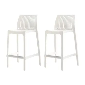 Set of Four 26" White Heavy Duty Plastic Low Back Outdoor Counter Height Bar Chairs