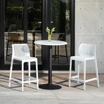 Set of Four 26" White Heavy Duty Plastic Low Back Outdoor Counter Height Bar Chairs