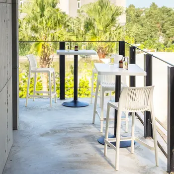 Set of Four 26" White Heavy Duty Plastic Low Back Outdoor Counter Height Bar Chairs