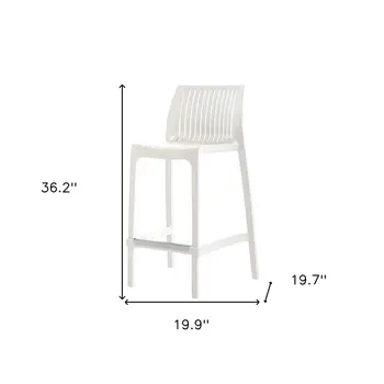 Set of Four 26" White Heavy Duty Plastic Low Back Outdoor Counter Height Bar Chairs
