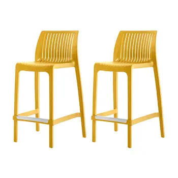 Set of Four 26" Yellow Heavy Duty Plastic Low Back Outdoor Counter Height Bar Chairs