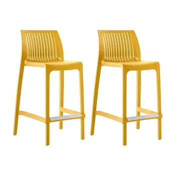 Set of Four 26" Yellow Heavy Duty Plastic Low Back Outdoor Counter Height Bar Chairs