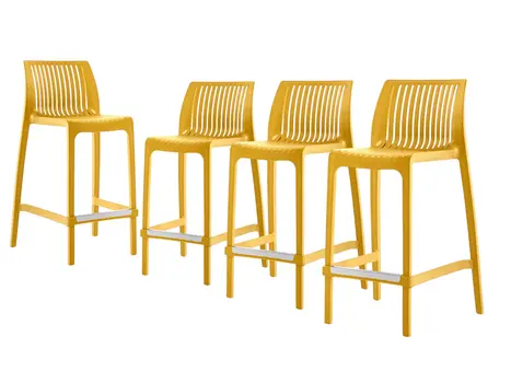 Set of Four 26" Yellow Heavy Duty Plastic Low Back Outdoor Counter Height Bar Chairs