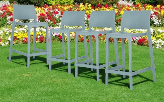 Set of Four 26" Baby Blue Heavy Duty Plastic Low Back Outdoor Counter Height Bar Chairs