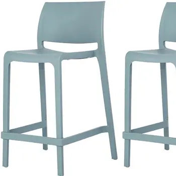 Set of Four 26" Baby Blue Heavy Duty Plastic Low Back Outdoor Counter Height Bar Chairs