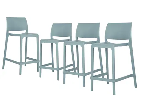 Set of Four 26" Baby Blue Heavy Duty Plastic Low Back Outdoor Counter Height Bar Chairs
