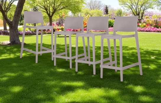 Set of Four 26" Taupe Heavy Duty Plastic Low Back Outdoor Counter Height Bar Chairs