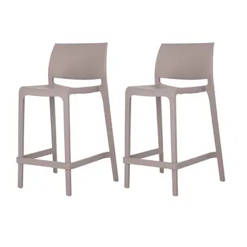 Set of Four 26" Taupe Heavy Duty Plastic Low Back Outdoor Counter Height Bar Chairs
