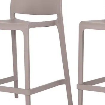 Set of Four 26" Taupe Heavy Duty Plastic Low Back Outdoor Counter Height Bar Chairs