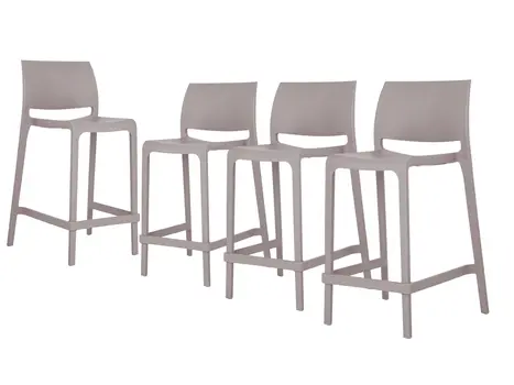 Set of Four 26" Taupe Heavy Duty Plastic Low Back Outdoor Counter Height Bar Chairs