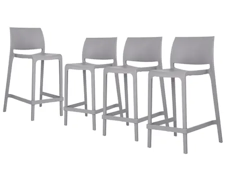 Set of Four 26" Gray Heavy Duty Plastic Low Back Outdoor Counter Height Bar Chairs