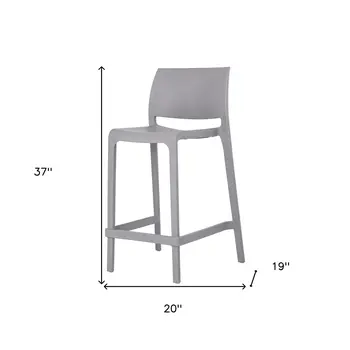Set of Four 26" Gray Heavy Duty Plastic Low Back Outdoor Counter Height Bar Chairs
