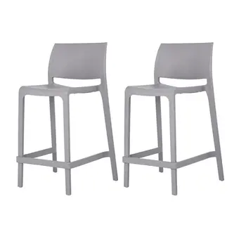 Set of Four 26" Gray Heavy Duty Plastic Low Back Outdoor Counter Height Bar Chairs