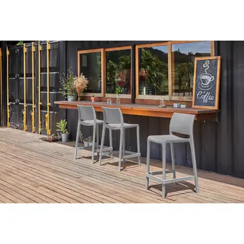 Set of Four 26" Gray Heavy Duty Plastic Low Back Outdoor Counter Height Bar Chairs