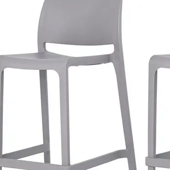Set of Four 26" Gray Heavy Duty Plastic Low Back Outdoor Counter Height Bar Chairs