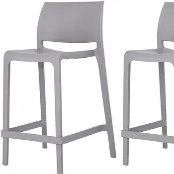 Set of Four 26" Gray Heavy Duty Plastic Low Back Outdoor Counter Height Bar Chairs