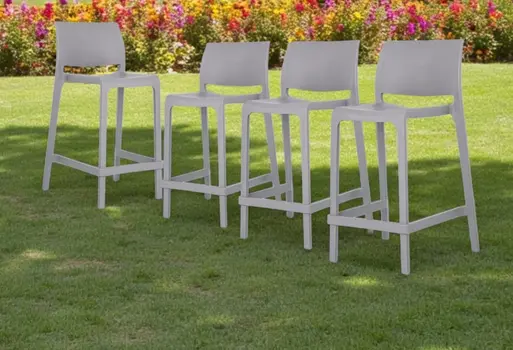 Set of Four 26" Gray Heavy Duty Plastic Low Back Outdoor Counter Height Bar Chairs