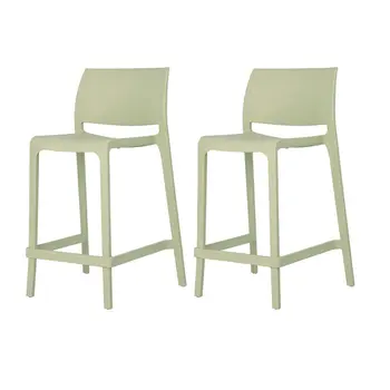 Set of Four 26" Green Heavy Duty Plastic Low Back Outdoor Counter Height Bar Chairs