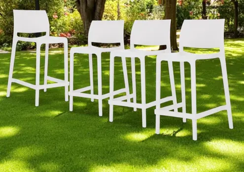 Set of Four 26" White Heavy Duty Plastic Low Back Outdoor Counter Height Bar Chairs