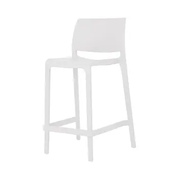 Set of Four 26" White Heavy Duty Plastic Low Back Outdoor Counter Height Bar Chairs