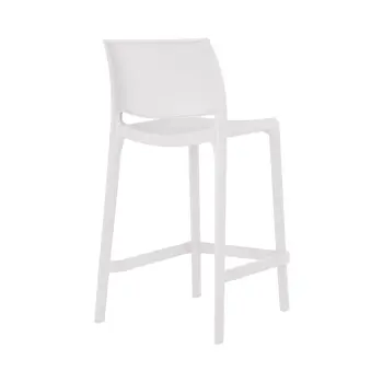 Set of Four 26" White Heavy Duty Plastic Low Back Outdoor Counter Height Bar Chairs