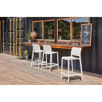 Set of Four 26" White Heavy Duty Plastic Low Back Outdoor Counter Height Bar Chairs