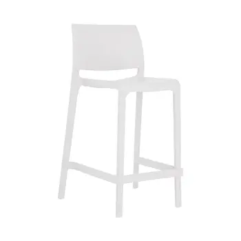 Set of Four 26" White Heavy Duty Plastic Low Back Outdoor Counter Height Bar Chairs