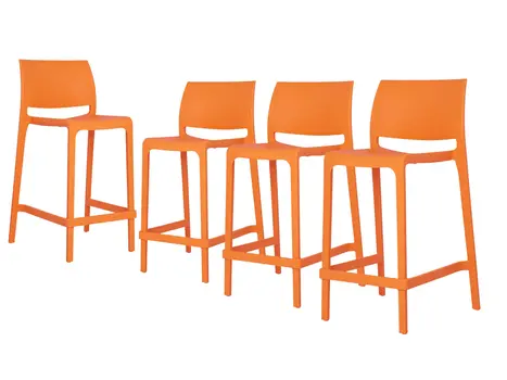 Set of Four 26" Orange Heavy Duty Plastic Low Back Outdoor Counter Height Bar Chairs