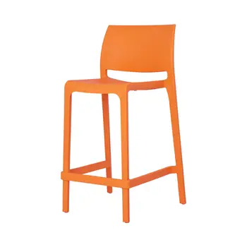 Set of Four 26" Orange Heavy Duty Plastic Low Back Outdoor Counter Height Bar Chairs
