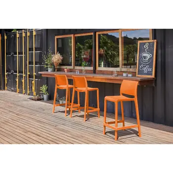Set of Four 26" Orange Heavy Duty Plastic Low Back Outdoor Counter Height Bar Chairs