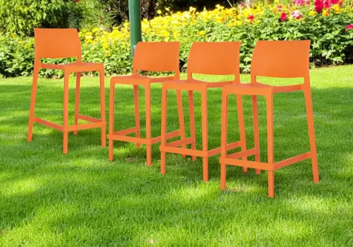 Set of Four 26" Orange Heavy Duty Plastic Low Back Outdoor Counter Height Bar Chairs