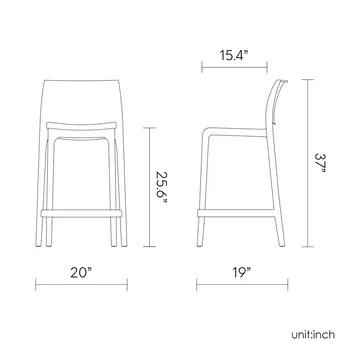 Set of Four 26" Yellow Heavy Duty Plastic Low Back Outdoor Counter Height Bar Chairs