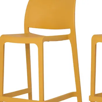 Set of Four 26" Yellow Heavy Duty Plastic Low Back Outdoor Counter Height Bar Chairs