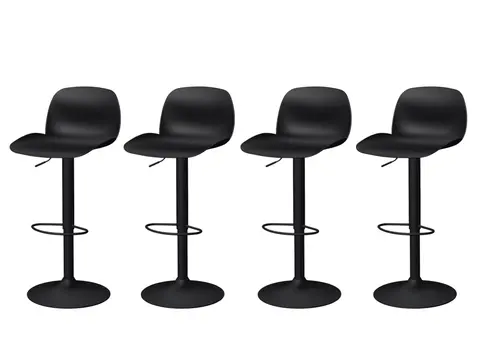 Set of Four Black Heavy Duty Plastic and Metal Mid Back Adjustable Height Swivel Bar Chairs
