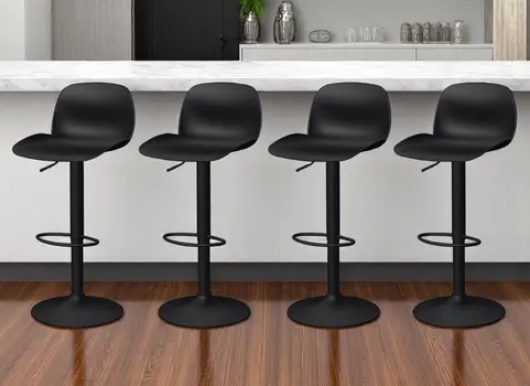 Set of Four Black Heavy Duty Plastic and Metal Mid Back Adjustable Height Swivel Bar Chairs