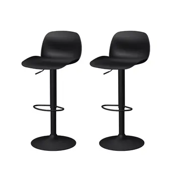 Set of Four Black Heavy Duty Plastic and Metal Mid Back Adjustable Height Swivel Bar Chairs