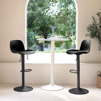 Set of Four Black Heavy Duty Plastic and Metal Mid Back Adjustable Height Swivel Bar Chairs