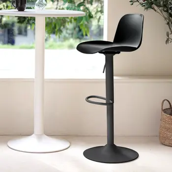 Set of Four Black Heavy Duty Plastic and Metal Mid Back Adjustable Height Swivel Bar Chairs