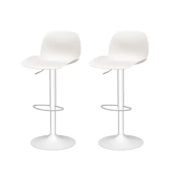 Set of Four White Heavy Duty Plastic and Metal Mid Back Adjustable Height Swivel Bar Chairs