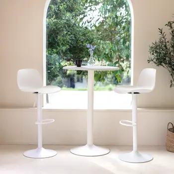 Set of Four White Heavy Duty Plastic and Metal Mid Back Adjustable Height Swivel Bar Chairs