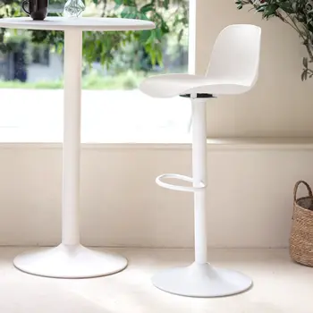 Set of Four White Heavy Duty Plastic and Metal Mid Back Adjustable Height Swivel Bar Chairs